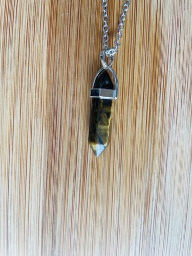 Tiger's Eye Pure Crystal Hexagon Double Point Pendant Necklace for Healing - Afbeelding 1 van 1