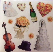 WEDDING DAY Sticker(11pc)Approx.4"x 4" Paper House•Bride•Groom •Cake•Flowers•