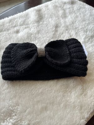 Rainbow Black Bowtie Rhinestone Knit Head Wrap Headband | eBay display picture 1