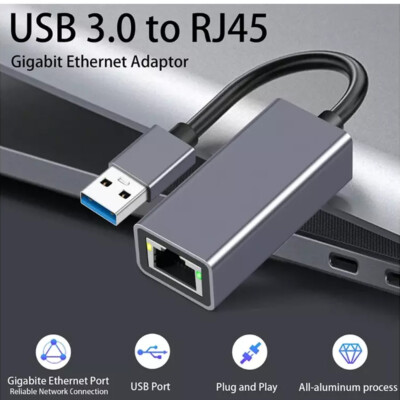 USB A auf LAN Adapter Netzwerk Ethernet Konverter USB 3.0 Gigabit LAN RJ45 LED~