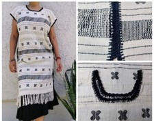 Backstrap loom Huipil, Mexican Amuzgo dress, Oaxacan Embroidery, Handmade. O/S