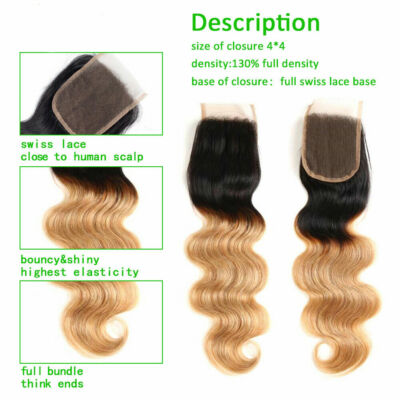 12A 20 ZOLL BRASILIANISCHES REINES MENSCHLICHES HAAR ZWEIFARBIG SPITZENVERSCHLUSS 1b/27# OMBRE KÖRPERWELLE