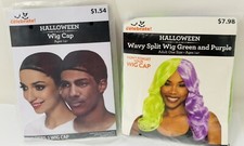Halloween Wavy Wig Green Purple Adult Costume Cosplay Hair w/ Wig Cap