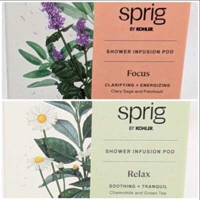 NEW 2-PACK KOHLER Sprig Infusion Shower Pods - FOCUS Patchouli + RELAX Chamomile