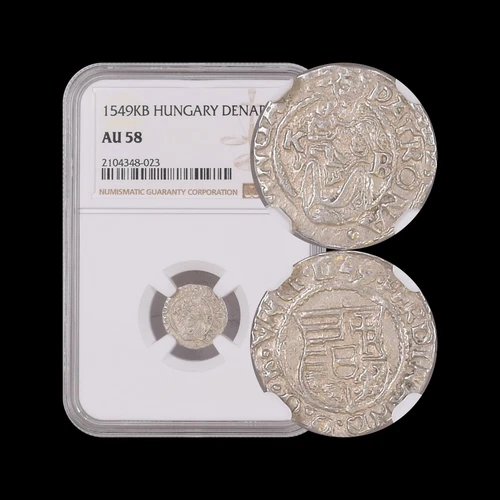 HUNGARY. 1549, Denar, Silver, KB - NGC AU58 - Ferdinand I, Madonna, Kremnica 023