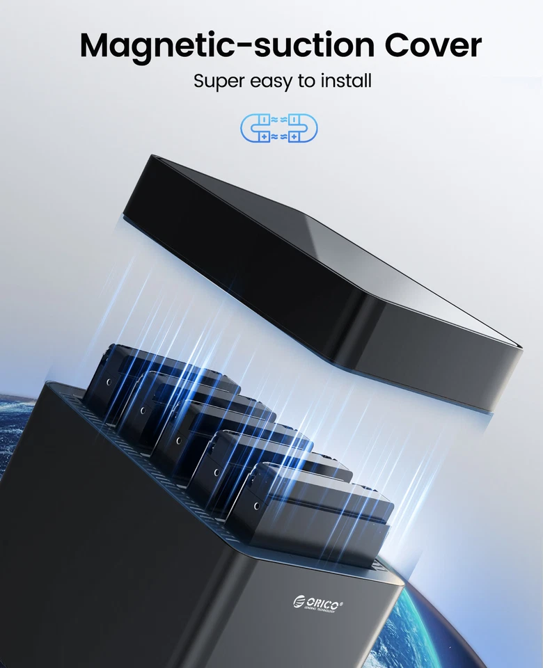 ORICO 5 Bay 3,5 Zoll Festplattengehäuse USB C magnetisch werkzeuglos & 5x Tasche - Image 4 of 4