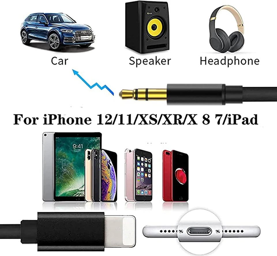 Aux Cord for iPhone iPad in Car, 8pin to 3.5mm Aux Stereo Audio Cable 3.3ft - Image 2 of 4