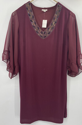 C Est 1946 Cato Burgundy Red Beaded Embellished Dress 22/24W Long