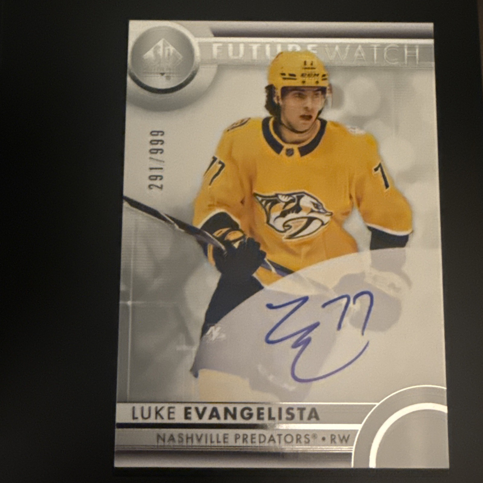 Luke Evangelista 2023-24 SP Authentic Future Watch Rookie Auto /999 #117 Preds