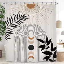 Abstract Minimalist Shower Curtain 60Wx72L Inch Mid Century Sun Moon Phase Mo...