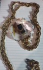 Monet 55" Shiny Gold Chain & Naural Carved Abalone Shell Flower Shape Pendant — photo 2