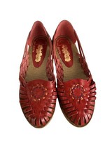 Vintage 80s Woodbridge Red Leather Woven Huarache Sandals Flat Brazil Size 7