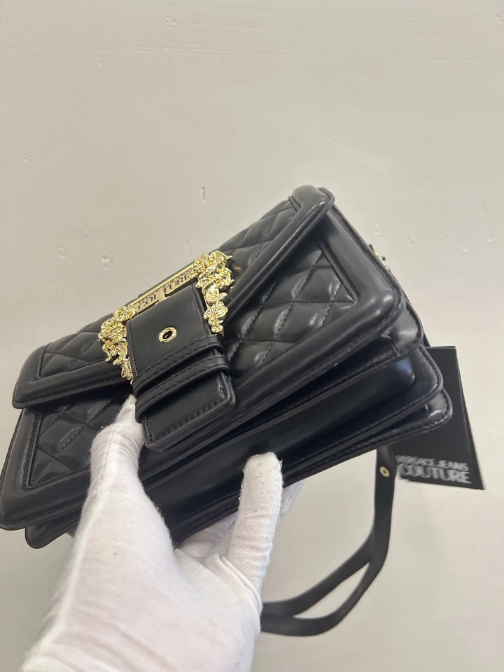 Versace Jeans Couture Black Baroque Buckle Shoulder Bag Quilted Leather Large - Image 4 of 4