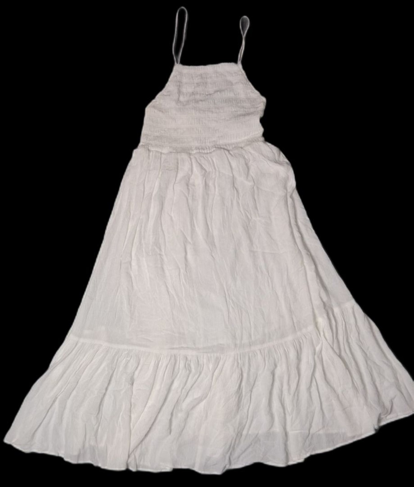 Z Supply Smocked tiered Crinkle Gauze Maxi Dress Size L White Cottagecore Boho