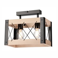 Deckenlampe Holz Metall 33 Cm Lang Eckig 2X E27 Rustikal Schwarz Deckenleuchte