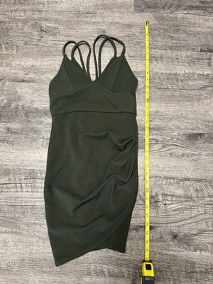 PrettyLittleThing Green Strappy Ruched Mini Bodycon Dress Size S