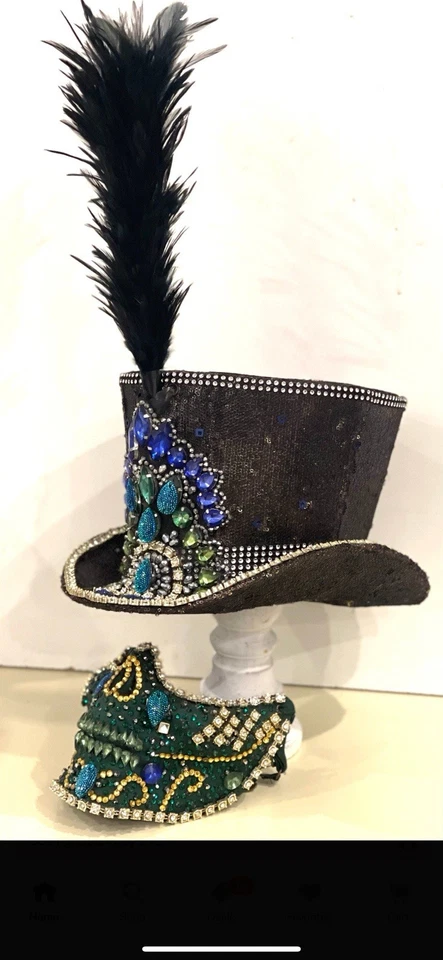 ¡Fabuloso sombrero con joyas y 1/2 máscara! ¡Hecho a mano en Inglaterra! Único en su clase ¡Nuevo! Foto 4 de 4