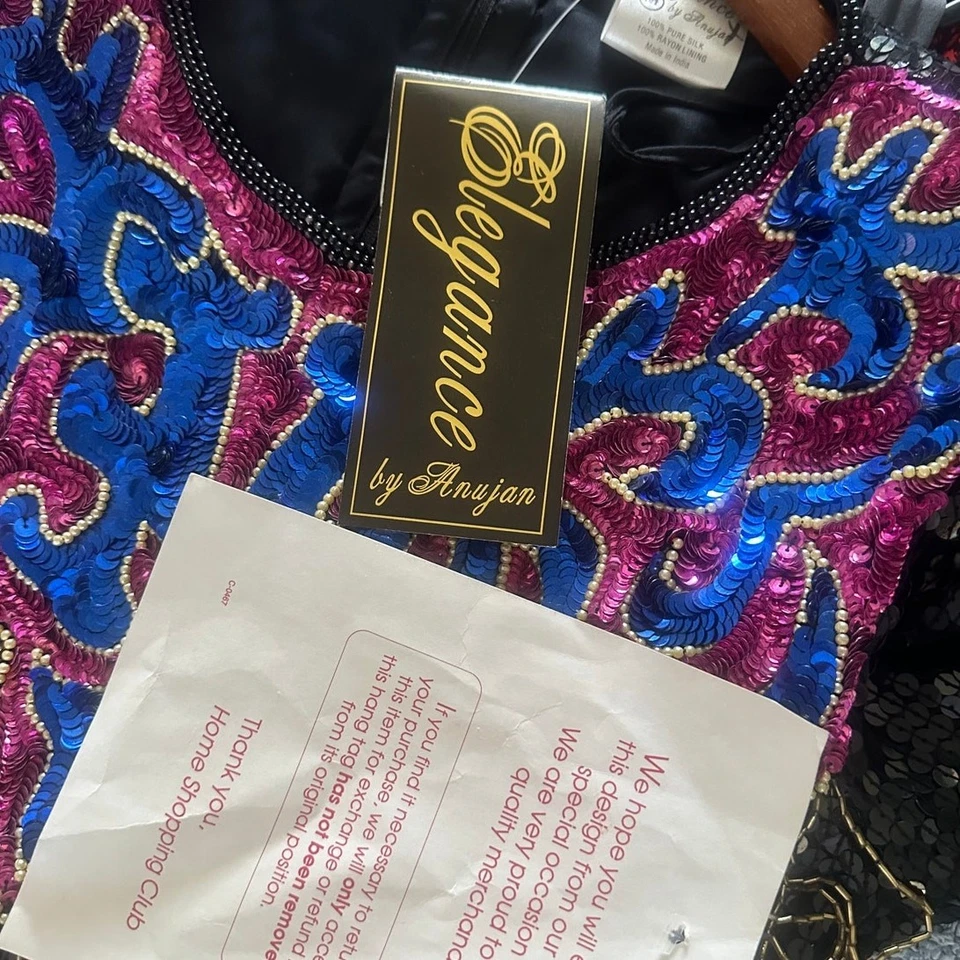 Vestido de Fiesta Vintage Lentejuelas Talla Mediana Adornado Elegante Formal Era Años 80 Seda Foto 4 de 4