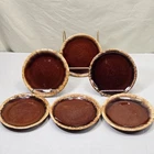 Lot 6 Vintage Hull Brown Drip Glaze Saucers Bread Plates Stoneware Pottery 6.75"