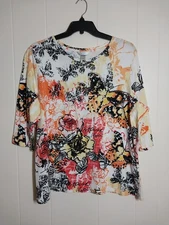 CJ Banks Beaded Butterfly Cotton Spandex Stretch Top Colorful Size 3X