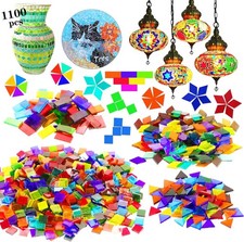 1100 Pieces Mixed Shapes Glass Mosaic Tiles for Crafts, Colorful Stained Glass P