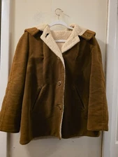 Vtg 70s Montoro Suede Faux Sherling Hooded Jacket Brown Betty Rose M Retro