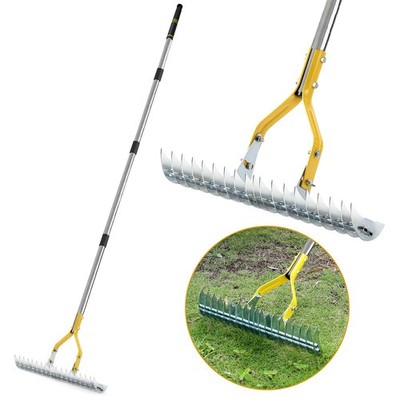 Thatch Rake, 15-Inch Steel Lawn Dethatcher with Handle, Heavy Duty Grass Clea...