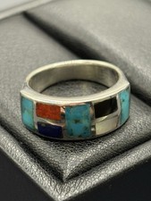 New Condition Sterling Silver Multi Gemstone Band Ring Size 7 B4