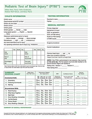 PEDIATRIC TEST OF BRAIN INJURYTM (PTBITM ) TEST FORM By Hotz Gillian Ph.d. NEW