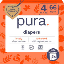 Size 4 Eco-Friendly Diapers 18-31Lbs TCF Hypoallergenic, Soft Organic Cotton,
