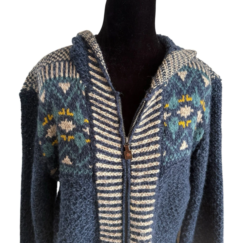 Royal Robbins Women’s Nordic Knit Zip Hoodie Sweater Blue Fair Isle Wool Blend - Image 3 of 4