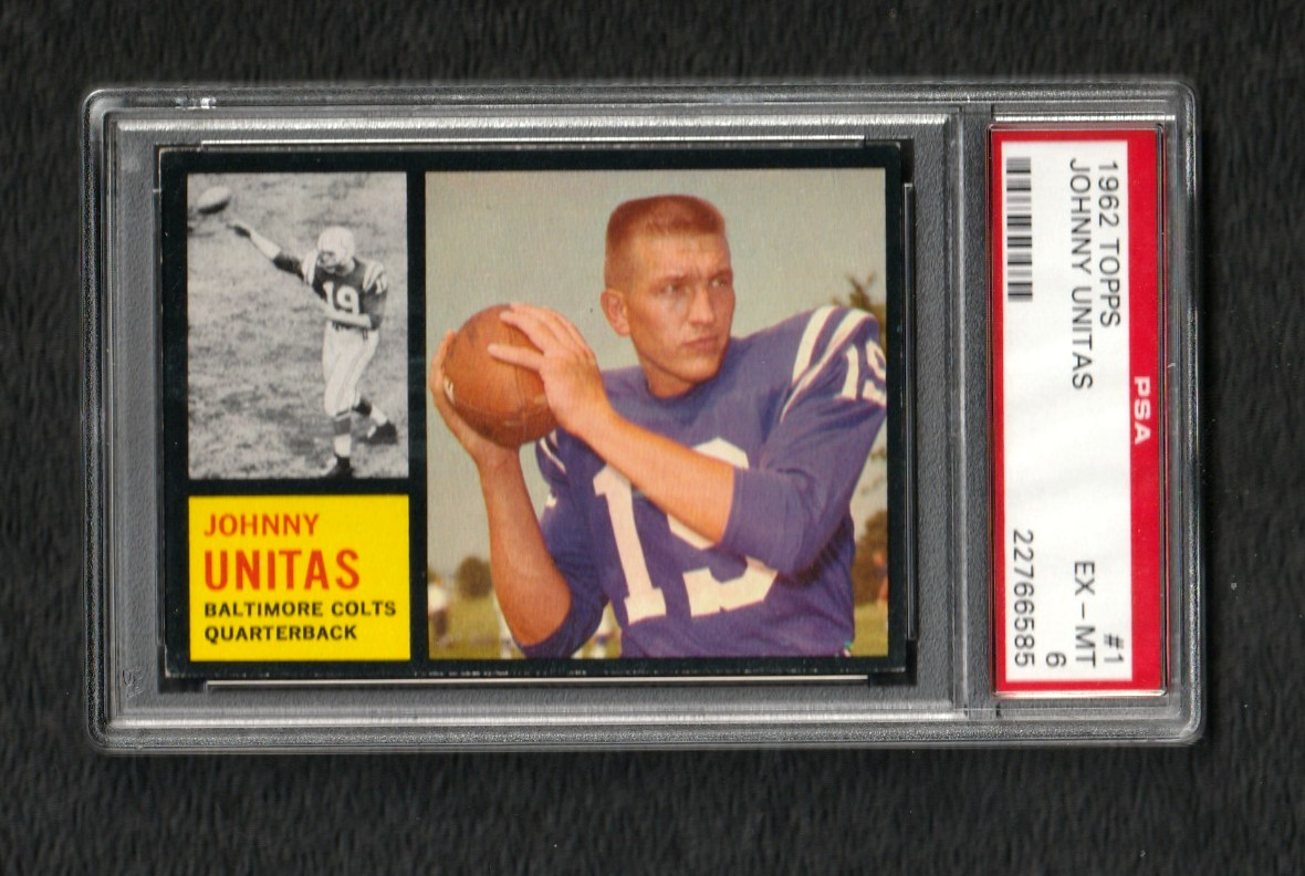 1962 Topps Football # 1 John Unitas HOF PSA 6 Baltimore Colts Tough Card !