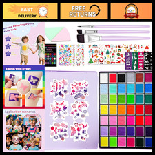 Professional Face Painting Kit - 42 Non-Toxic Water-Based Colors, Stencils Bru