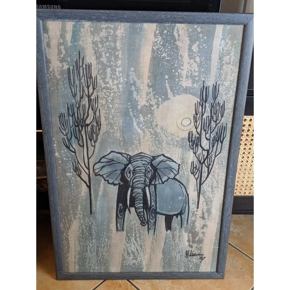 H. Lume Original African Batik Art – Elephant & Zebras (1987) 2 Paintings - image 4 of 4