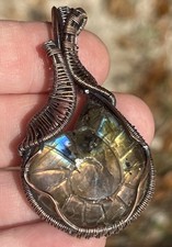Carved Labradorite  Handmade Copper wire wrapped pendant jewelry 2L