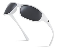 Polarized Wrap Around Sport Sunglasses for Men Women Running White  Smoke