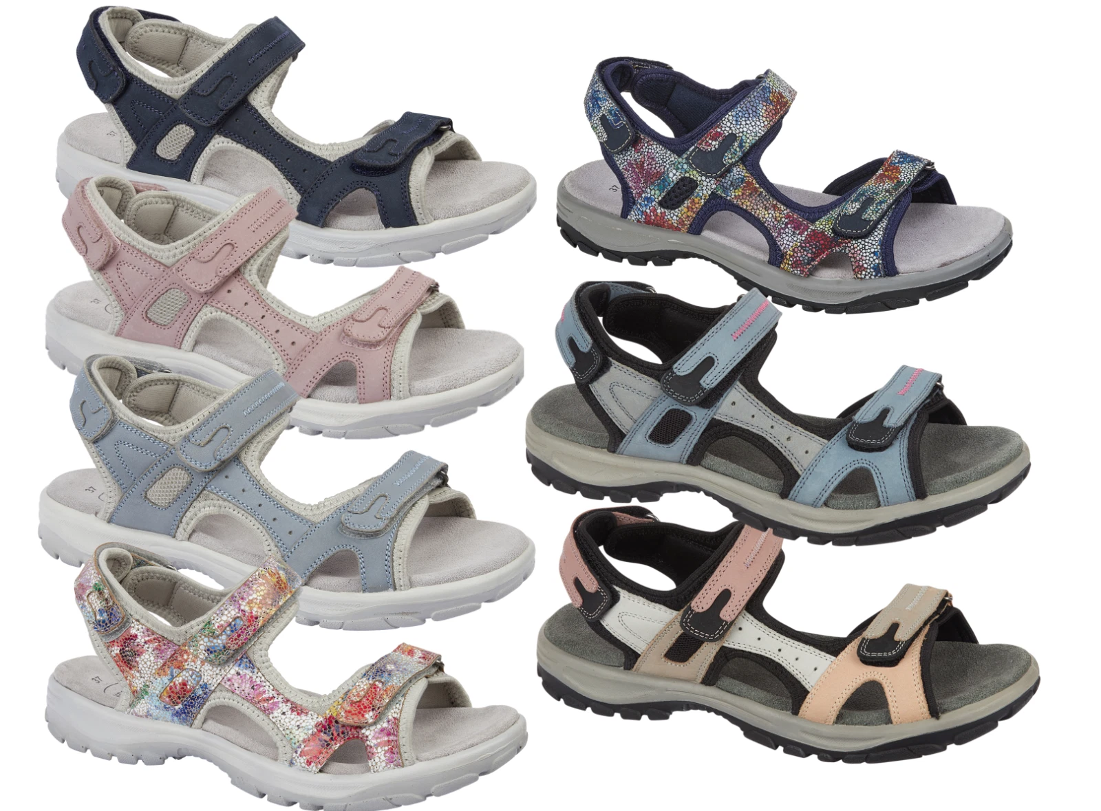 Sandals nubuck leather ladies cushioned footbed walking touch & close sporty