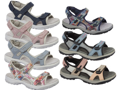 Sandalen Nubukleder Damen gepolstertes Fußbett Walking Touch & Close sportlich