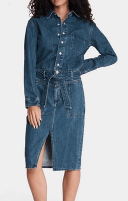 Rag & Bone Kaihara Denim Mia Midi Long Sleeve Button Up Dress Sz S NWT