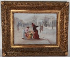 Scène de Genre Parisienne Signé Léonie Lebas Huile/Panneau fin XIXème Siècle