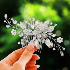 Gorais Leaf Bride Wedding Hair Comb Pearl Bridal Hair Piece Crystal Side Comb...