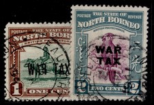 NORTH BORNEO GVI SG318-319, 1941 WAR TAX set, FINE USED. Cat &pound;18. CDS
