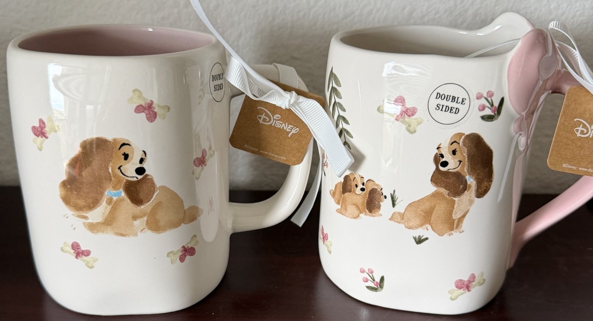 Disney x Rae Dunn LADY Lady & the Tramp Double Sided 2 Mug Set NWT