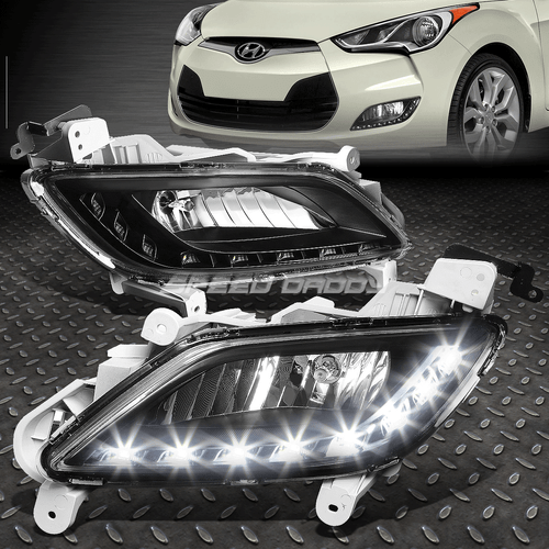 [LED DRL]FOR 11-16 VELOSTER BLACK HOUSING BUMPER DRIVING FOG LIGHT LAMP W/SWITCH - Picture 1 of 6