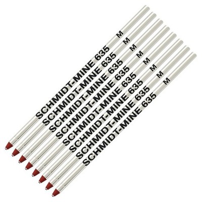 8 PCS Schmidt 635 D1 Ballpoint Pen Refill Red Ink Medium Tip 0.7mm Office
