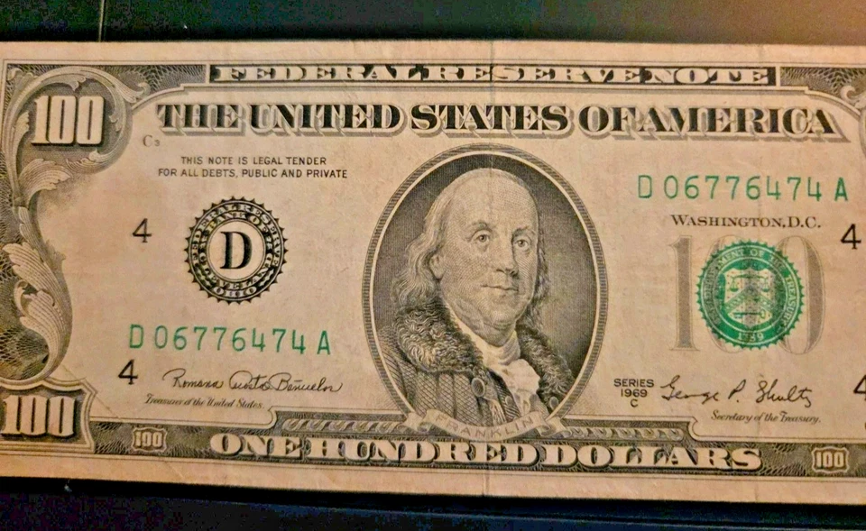 $100 Bill Old Small Face Series 1969 FRB Cleveland, OH (D06776474A) - Image 3 of 4