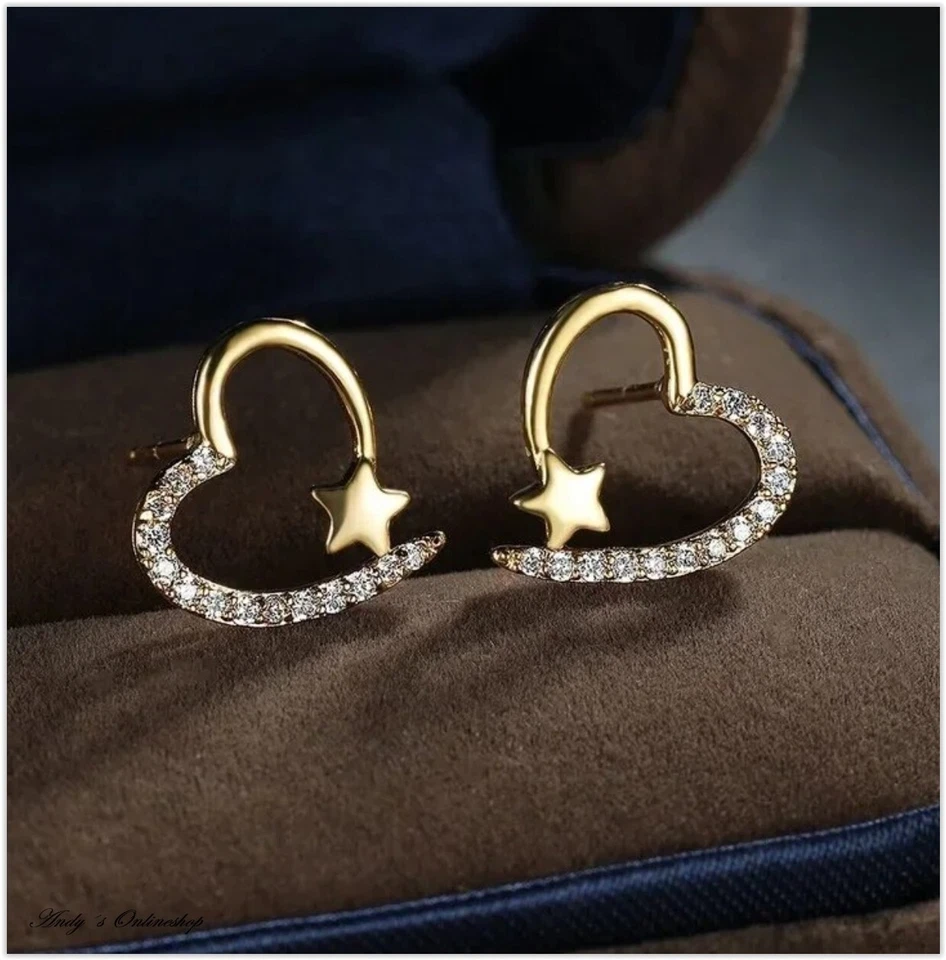 Ohrringe Ohrstecker Ohrschmuck Herzohrringe Strass Silber Gold Damen 2Stück Herz