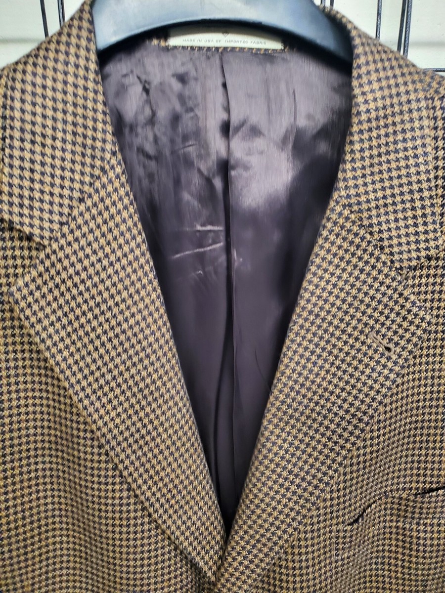 Joseph Abboud Silk Wool Blend Brown Houndstooth Blazer Sport