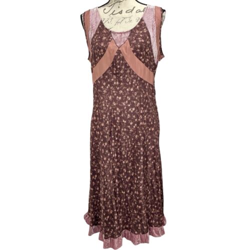 J Jill Women’s Velvet Patchwork Knee Length Dress, Sleeveless Floral Boho, Sz 14