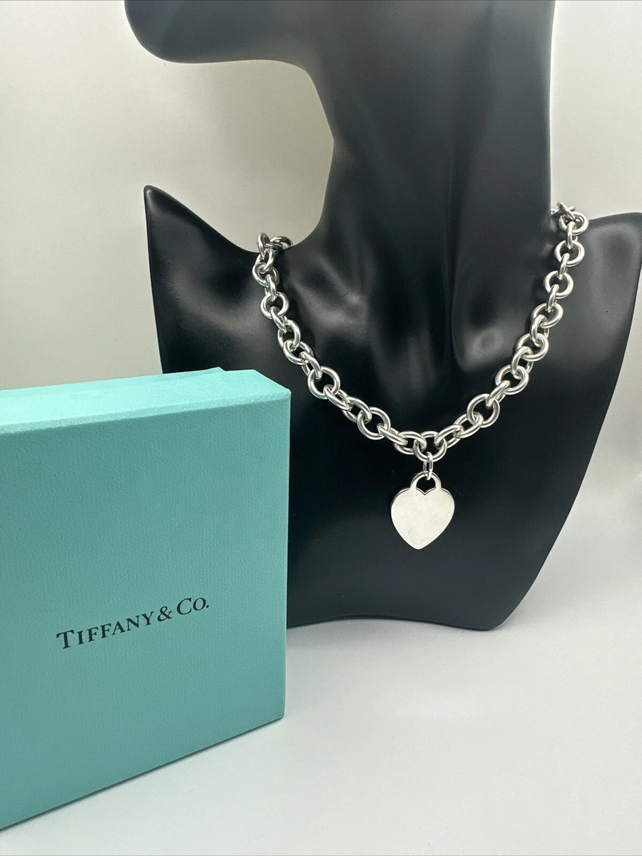 Tiffany Co Sterling Silver Heart Tag Chain Link Necklace 16.25